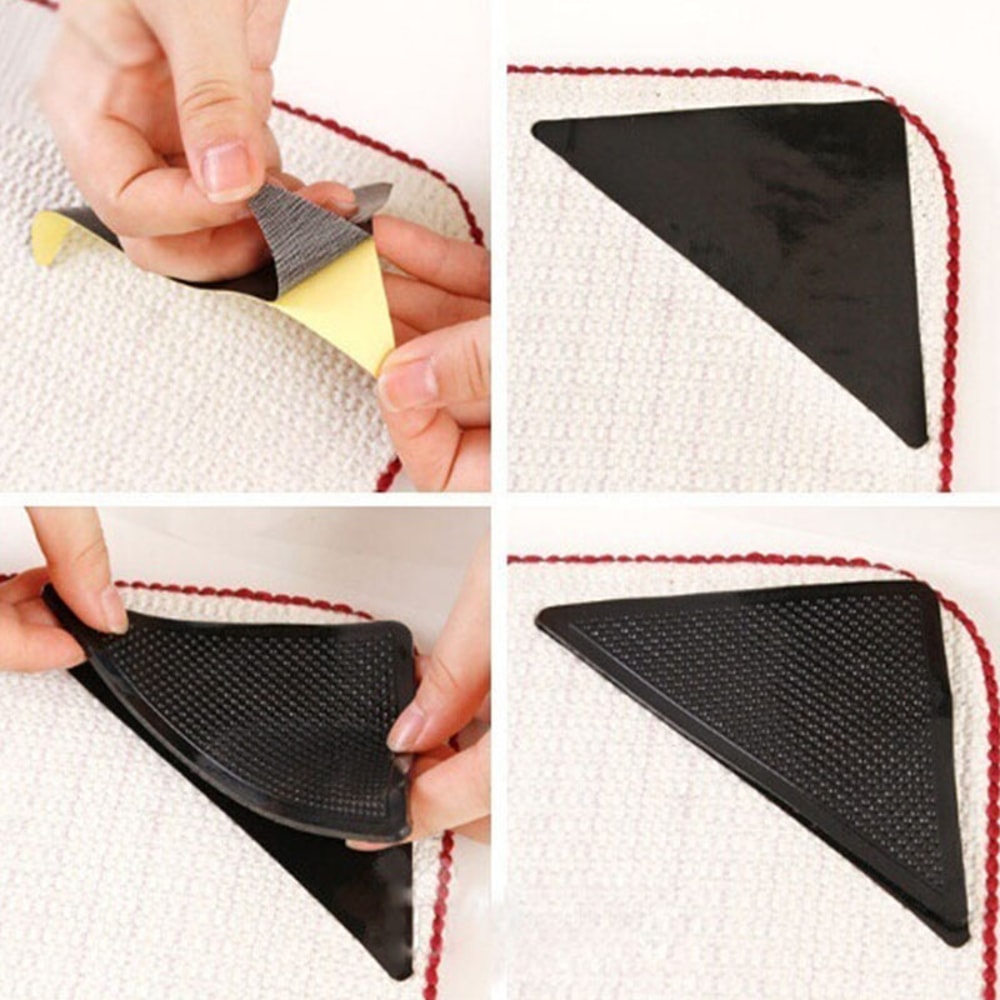 Washable Silicone Rug Grippers, Non-Slip Corner Pads for Carpet & Floor Mat in Kitchen & Bathroom