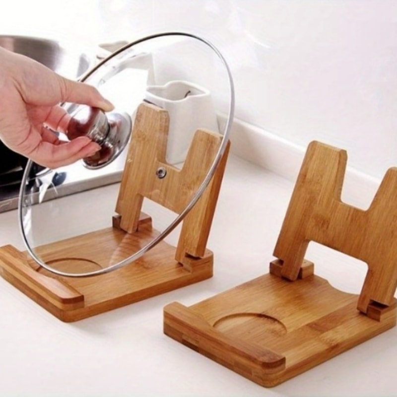 Bamboo Pot Holder Lid, Multifunctional Bamboo Lid Bracket, Environmentally Friendly Kitchen Accessories