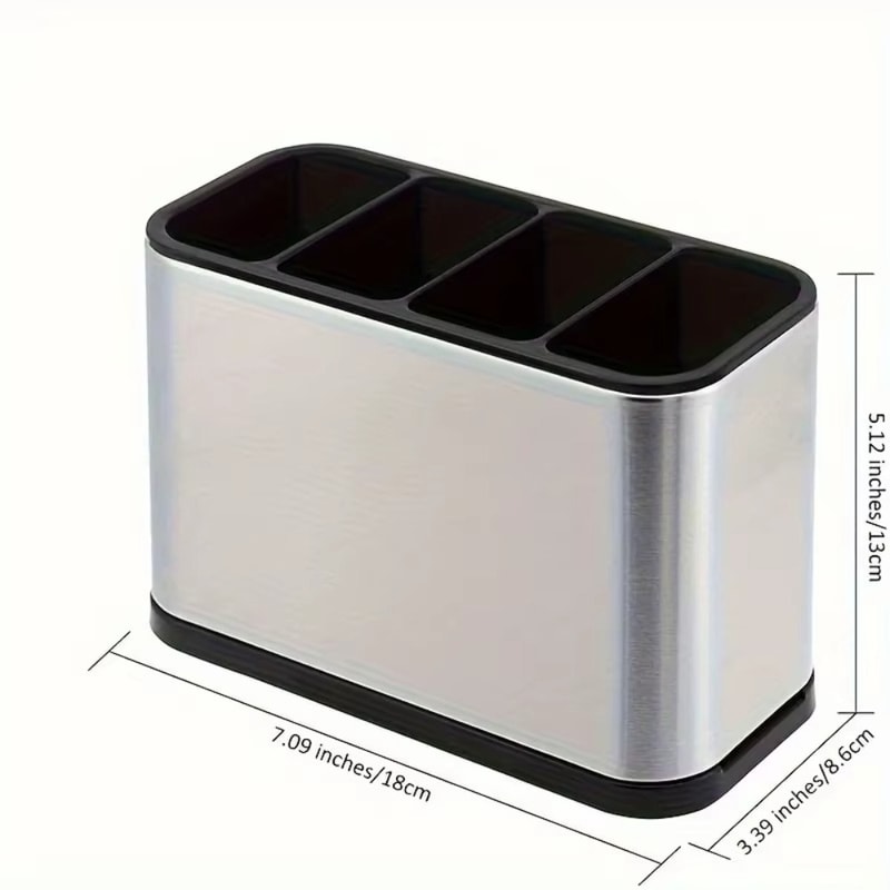 Stainless Steel Kitchen Cutlery Organizer, Large Capacity Utensil Holder, Removable Divider with Sturdy Drip Tray Base