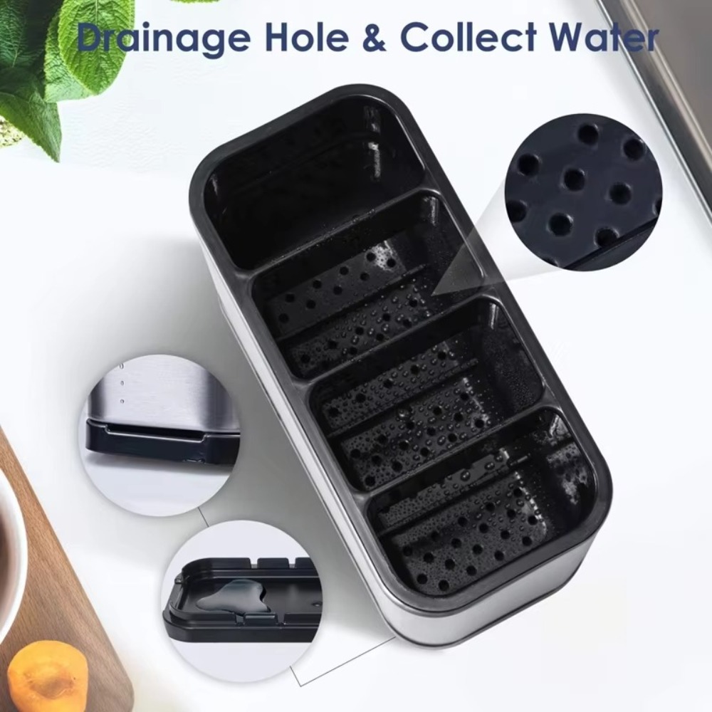 Stainless Steel Kitchen Cutlery Organizer, Large Capacity Utensil Holder, Removable Divider with Sturdy Drip Tray Base