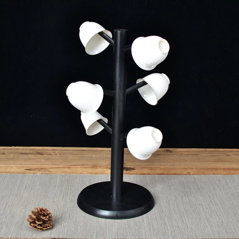 Tree Shape Wood Coffee Tea Mug Storage Stand Bamboo Display Rack With Hooks For Drinkware Shelf 2