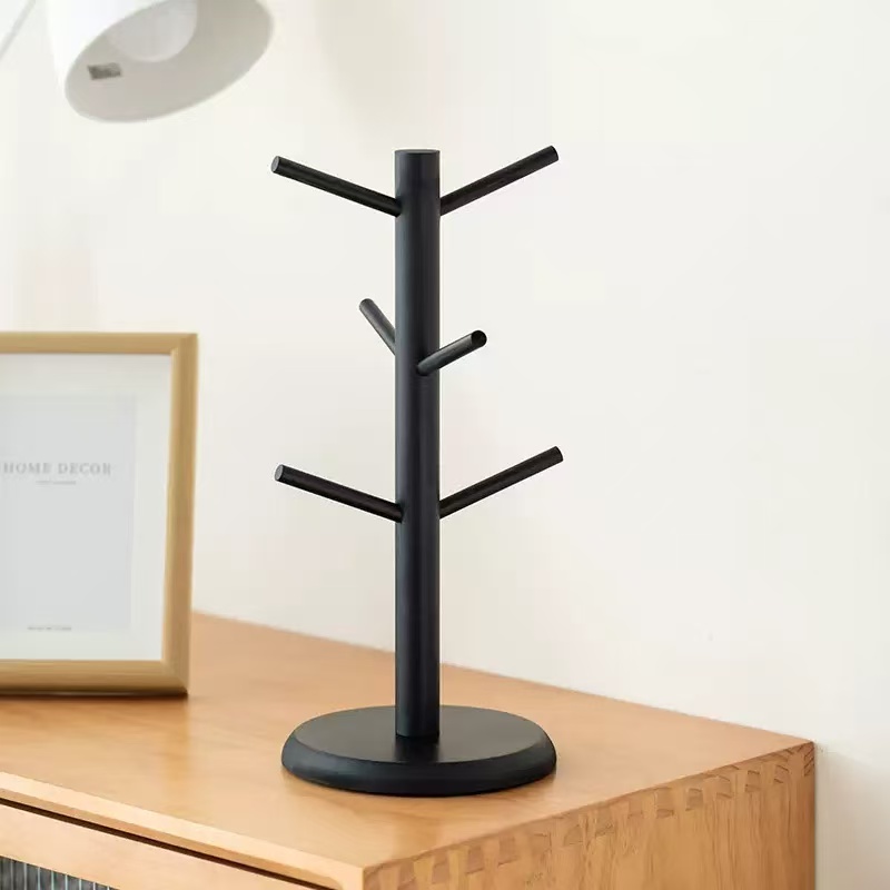 Tree Shape Wood Coffee Tea Mug Storage Stand Bamboo Display Rack With Hooks For Drinkware Shelf 6