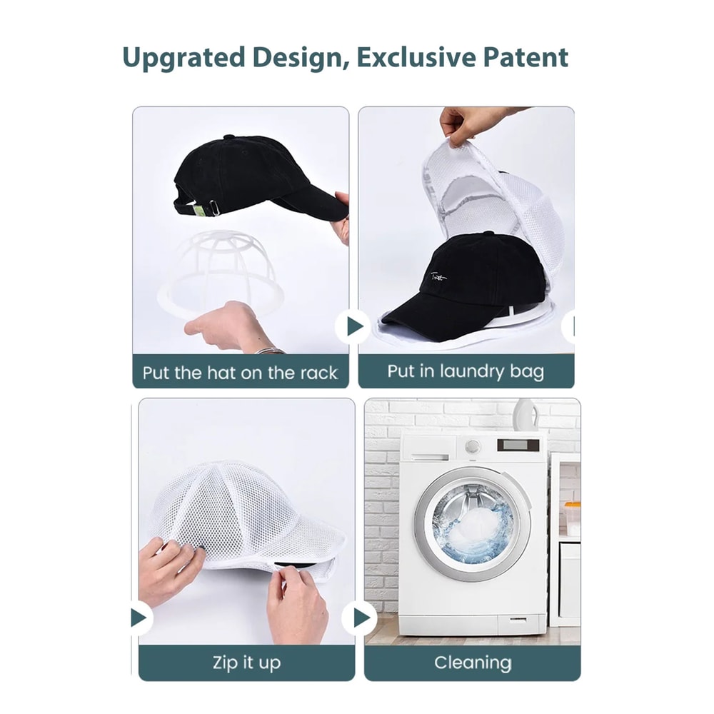 Multifunctional Baseball Cap Hat Washer, Hat Cleaning Kit Anti Deformation with Hat Washer Cage and Laundry Bag