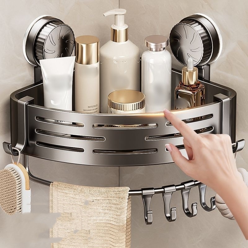 Non-Drilling Suction Cup Triangular Baskets for Strong Bathroom Shelves, Wall Storage