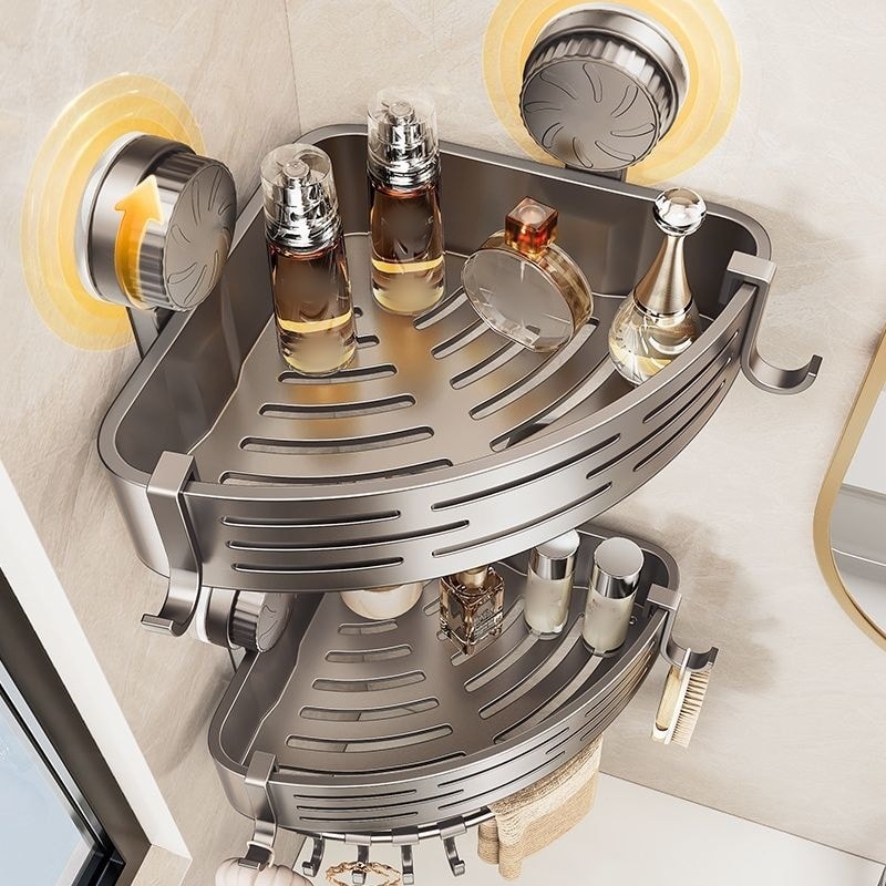 Non-Drilling Suction Cup Triangular Baskets for Strong Bathroom Shelves, Wall Storage