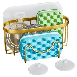 stainless steel sponge holder with hook, suction cups drainage rack, easy-to-clean sink stand