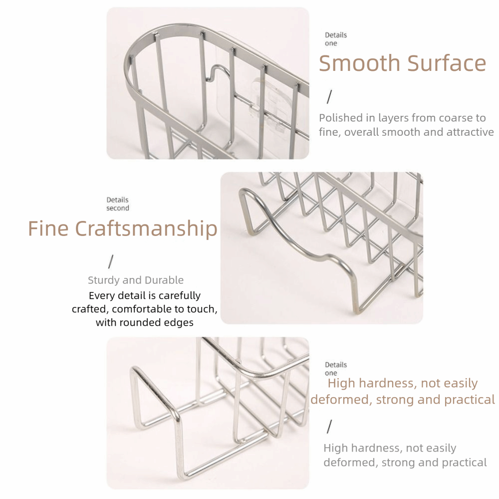 Stainless Steel Sponge Holder With Hook Suction Cups Drainage Rack EasytoClean Sink Stand 3