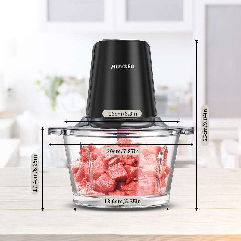 Food Processor, Glass Bowl Meat Grinder with Speed Modes, Sharp Blades for Onion, Meat, Nuts