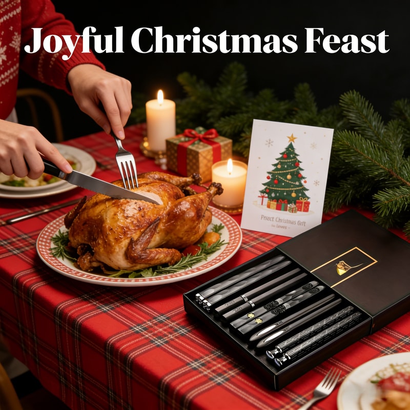 Durable Black Alloy Chopsticks Set, Elegant Dining Utensils, Dishwasher Safe for Holiday Feasts