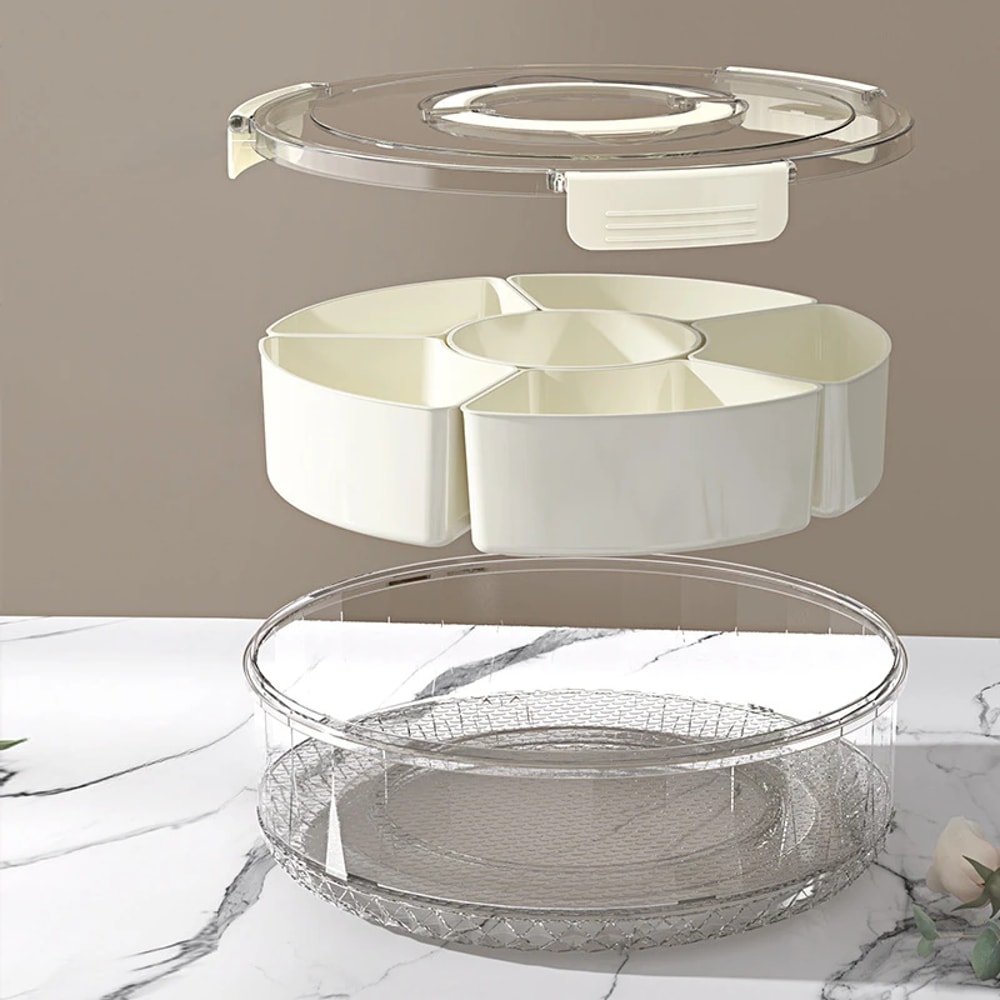 Dried Fruit Snack Vegetable Container, Compartment Food Storage Tray with Lid Handle, Home Kitchen Serving Dish