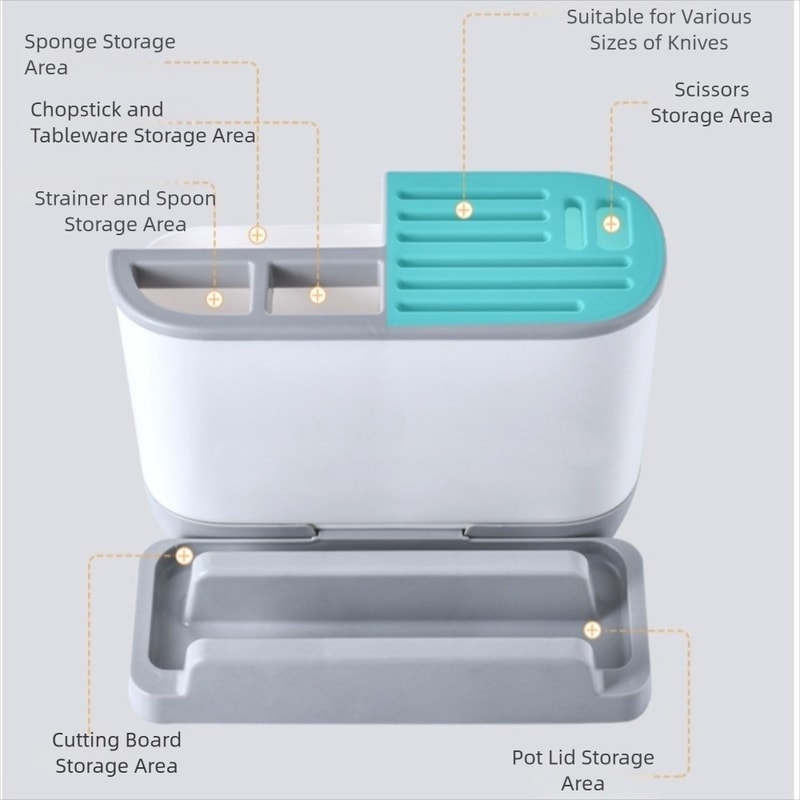Space Saving Multi Kitchen Cutlery Holder Waterproof Chopstick Bucket Cutting Board Rack 3