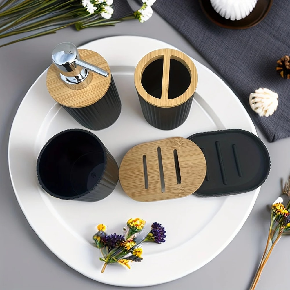 Bathroom Accessories Set Plastic, Toothbrush Holder, Soap Dispenser, Mouthwash Cup, Soap Dish