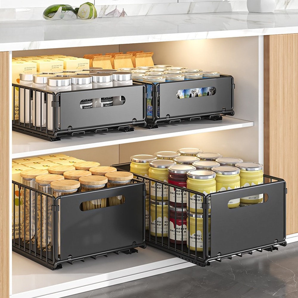 Bathroom Deep Cabinet Storage Pullout Kitchen Storage Rack Home Seasoning Sorting Basket 1