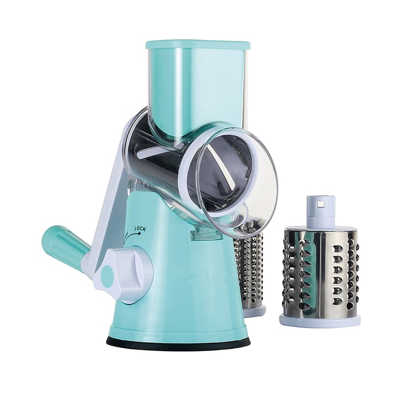Kitchen Vegetable Cheese Grater, Manual Rotary Slicer Cutter, Chopper with Sharp Stainless Steel Drums