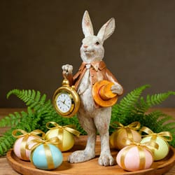 animal easter resin creative decor, easter cute rabbit bunny ornament, clock pocket watch decoration, top hat gentleman