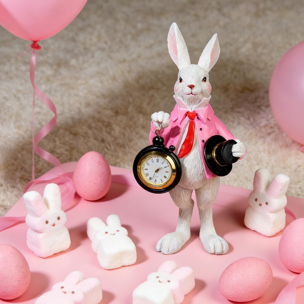 Animal Easter Resin Creative Decor, Easter Cute Rabbit Bunny Ornament, Clock Pocket Watch Decoration, Top Hat Gentleman