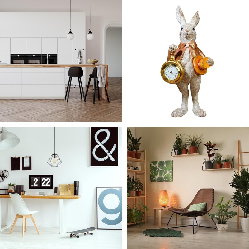 Animal Easter Resin Creative Decor, Easter Cute Rabbit Bunny Ornament, Clock Pocket Watch Decoration, Top Hat Gentleman