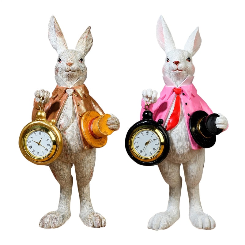 Animal Easter Resin Creative Decor, Easter Cute Rabbit Bunny Ornament, Clock Pocket Watch Decoration, Top Hat Gentleman