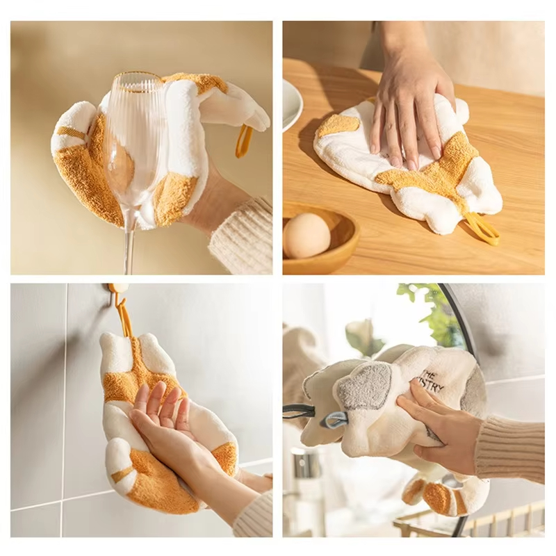 Cartoon Kids Towels, Cute Cat Hanging Towel, Soft Absorbent Handkerchief for Kitchen & Bathroom