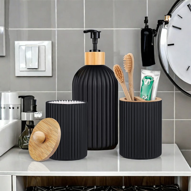 Home Decoration Organizer For Bathroom Soap Dispenser Cotton Ball Holder Toothbrush Storage 1