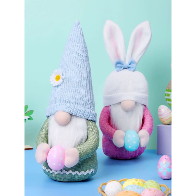 Handmade Easter Bunny Gnome with Easter Egg, Faceless Plush Doll for Girls, Spring Room Decor
