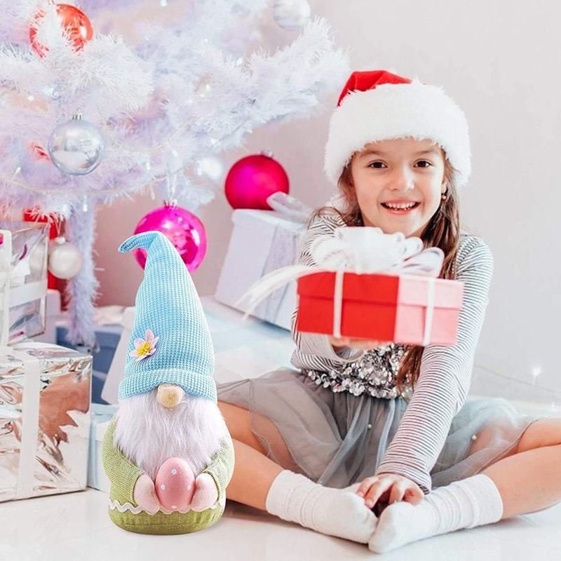 Handmade Easter Bunny Gnome with Easter Egg, Faceless Plush Doll for Girls, Spring Room Decor