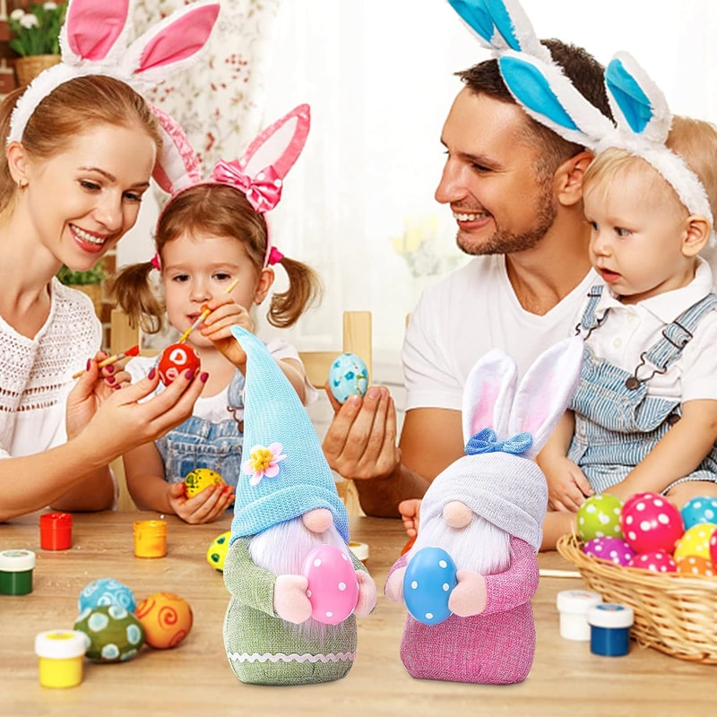 Handmade Easter Bunny Gnome with Easter Egg, Faceless Plush Doll for Girls, Spring Room Decor