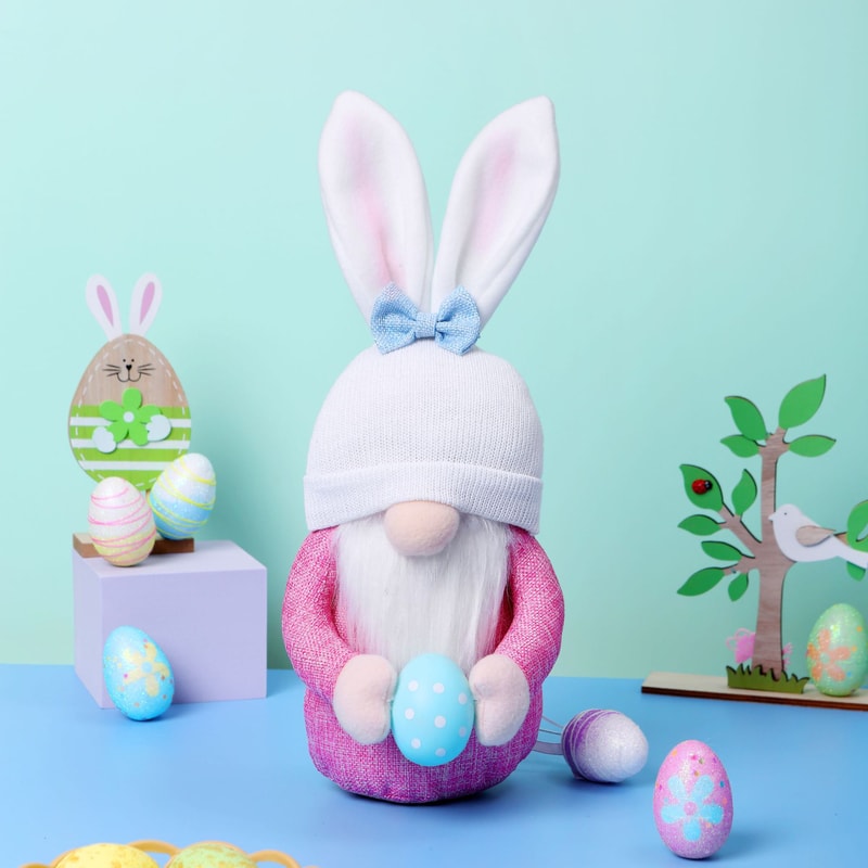 Handmade Easter Bunny Gnome with Easter Egg, Faceless Plush Doll for Girls, Spring Room Decor