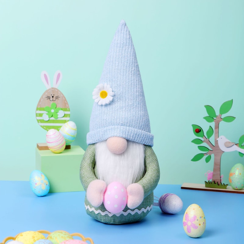 Handmade Easter Bunny Gnome with Easter Egg, Faceless Plush Doll for Girls, Spring Room Decor