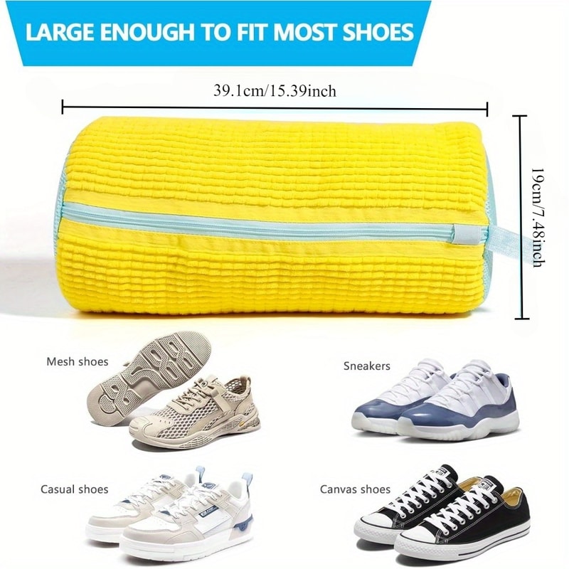 Laundry Wash Bag for All Shoe Types, Durable Yellow with Blue Zipper, Ideal for Sneakers