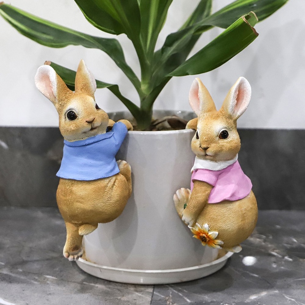 Outdoor Decorative Funny Rabbit Statue, Adorable Bunny Sculpture, Resin Figurine for Patio