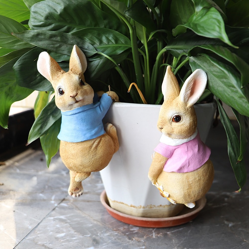 Outdoor Decorative Funny Rabbit Statue, Adorable Bunny Sculpture, Resin Figurine for Patio