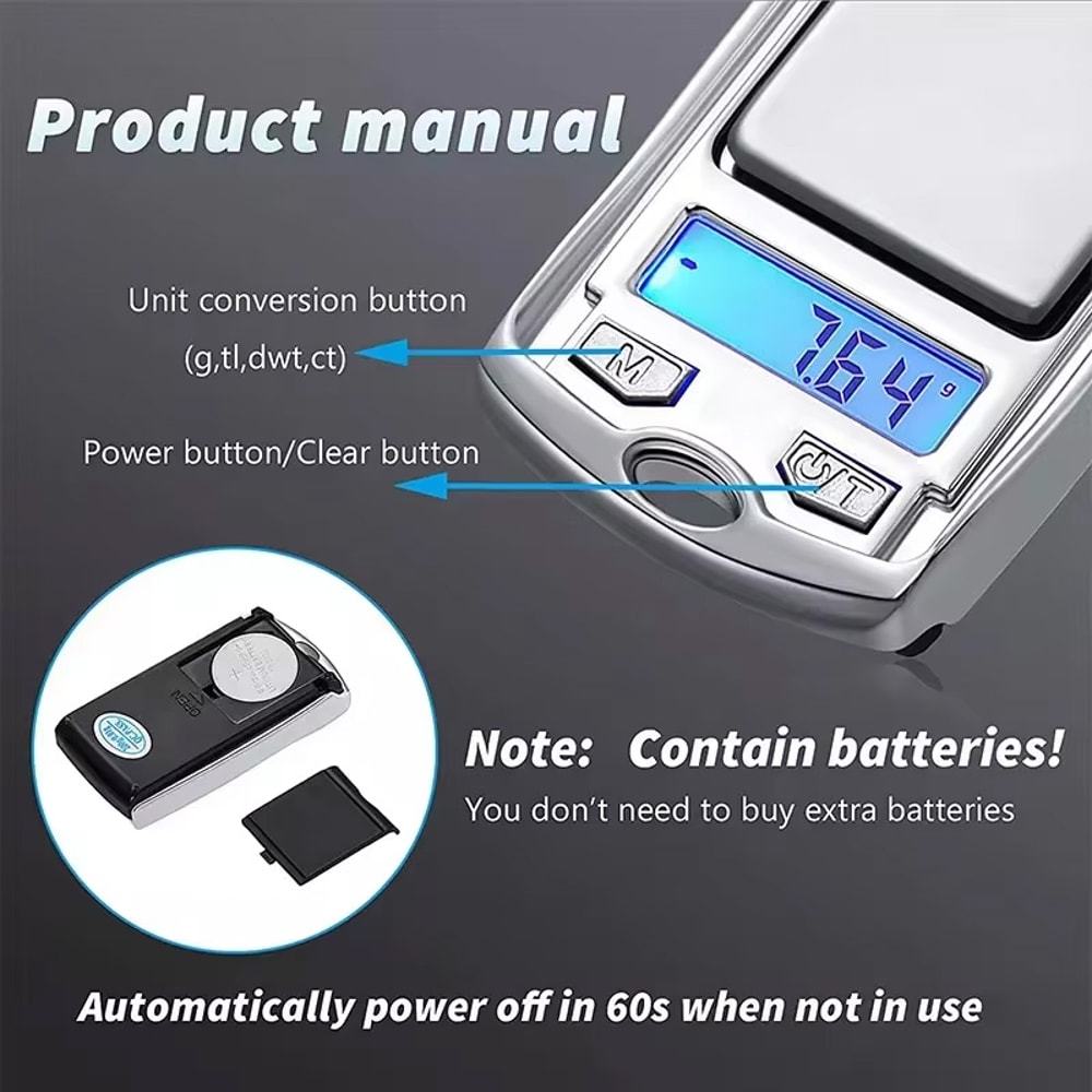 Portable Mini Electronic Digital Scale, LCD Backlit Display for Jewelry Weighing