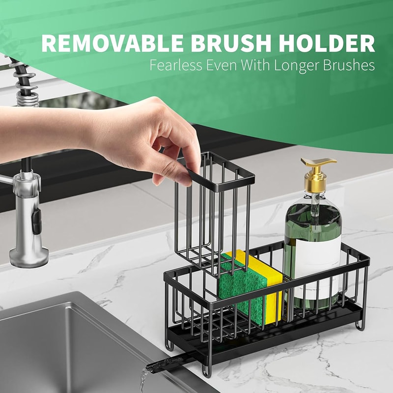 Kitchen Sink Organizer Sink Caddy With High Brush Holder Sponge Holder For Kitchen Sink 2