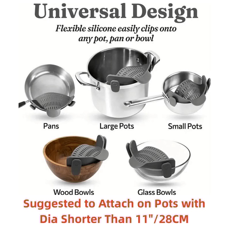Kitchen Pot Strainer, Adjustable Clip On Strainer for Pots, Pans, and Bowls