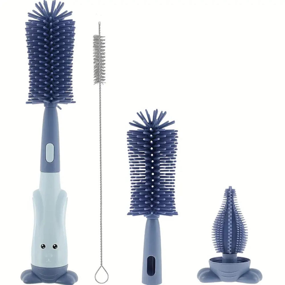 Standing Brush, Silicone Bottle & Tea Cup Cleaner, Three-in-One Straw Brush Set for Nipple & Cup