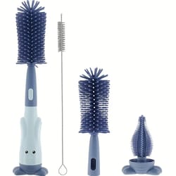 standing brush, silicone bottle & tea cup cleaner, three-in-one straw brush set for nipple & cup