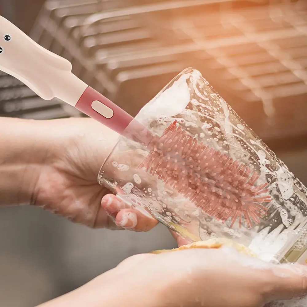 Standing Brush, Silicone Bottle & Tea Cup Cleaner, Three-in-One Straw Brush Set for Nipple & Cup