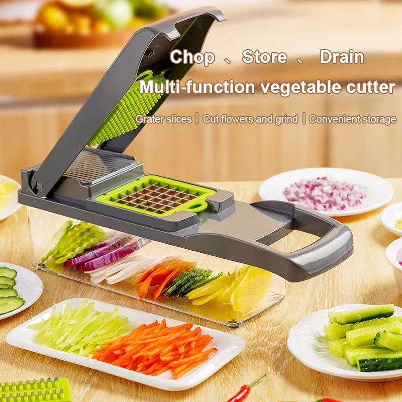 Food Chopper Kitchen Vegetable Slicer, Multifunctional Onion Chopper Handle, Dicer