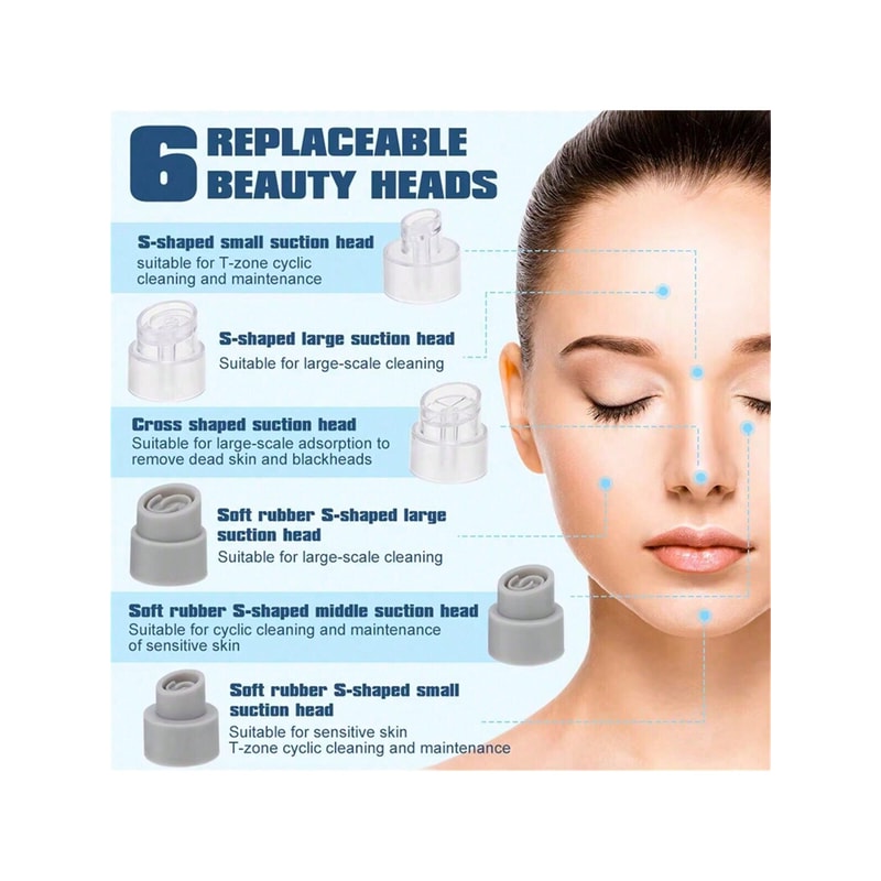 Water Circulation Pore Vacuum Cleaner, Pimple Extractor Tools with Adjustable Gears, Suction Heads Beauty Device