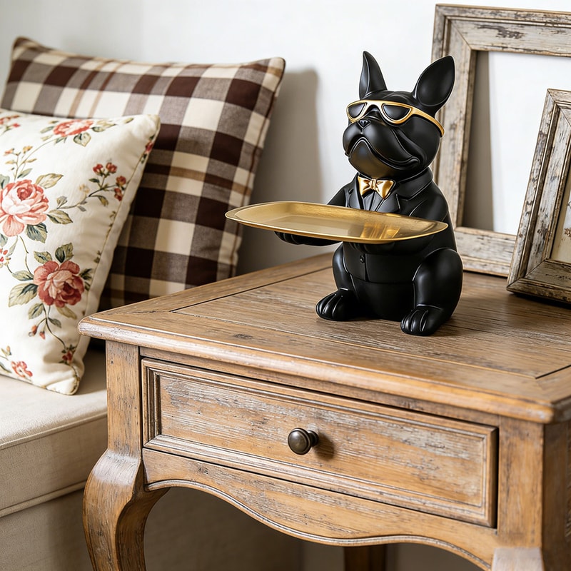Creative Bulldog Tray Animal Statue, Home Decor Gift, Living Room Bedroom Storage Creative Ornament