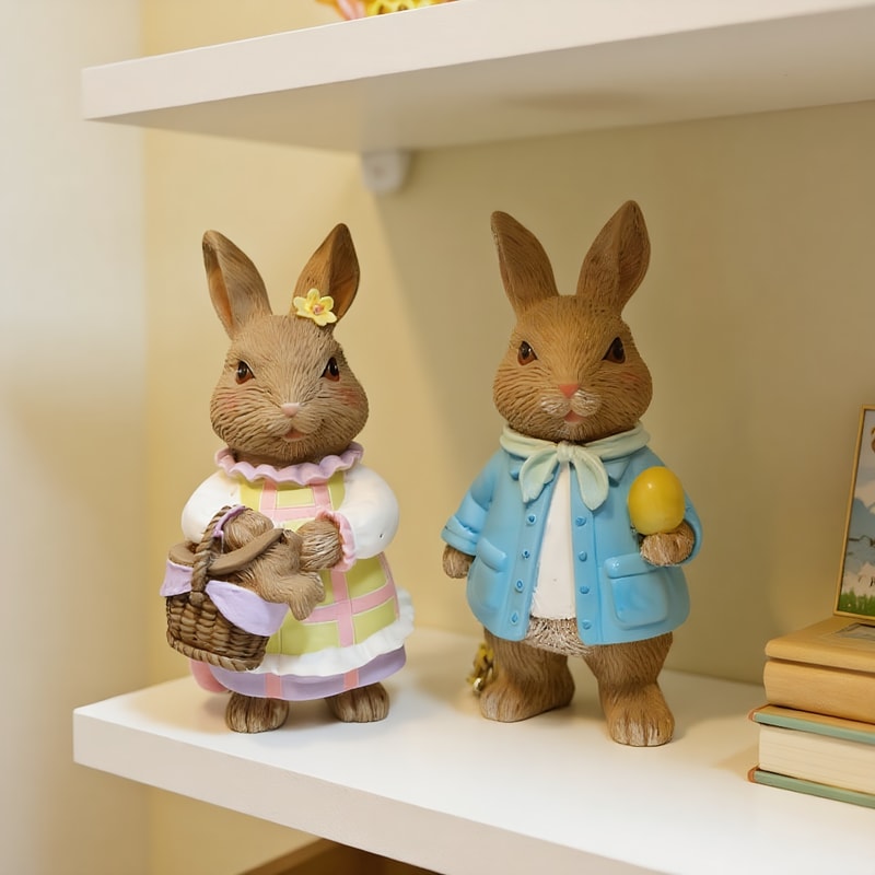 Cute Easter Resin Decoration, Rabbit Miss Rabbit's Little Ornament for Party Home Holiday Gift