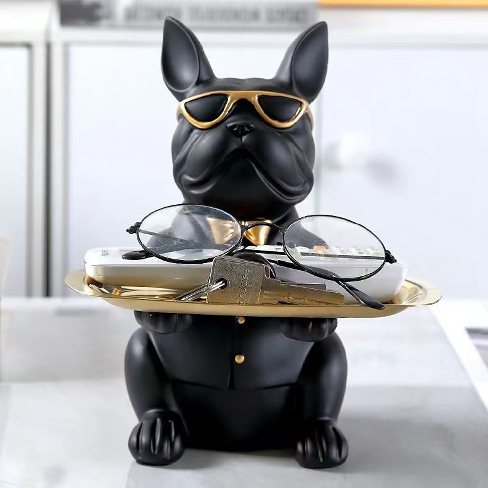 Animal Statue Creative Ornament, Multi Functional Bulldog Tray, Living Room Bedroom Storage Decoration