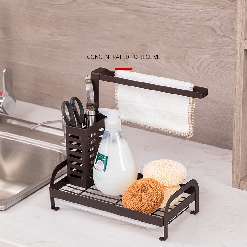 Kitchen Sink Storage Rack With Drain Tray Large Sponge Holder Organizer For Soap Brush And Cleaning 3