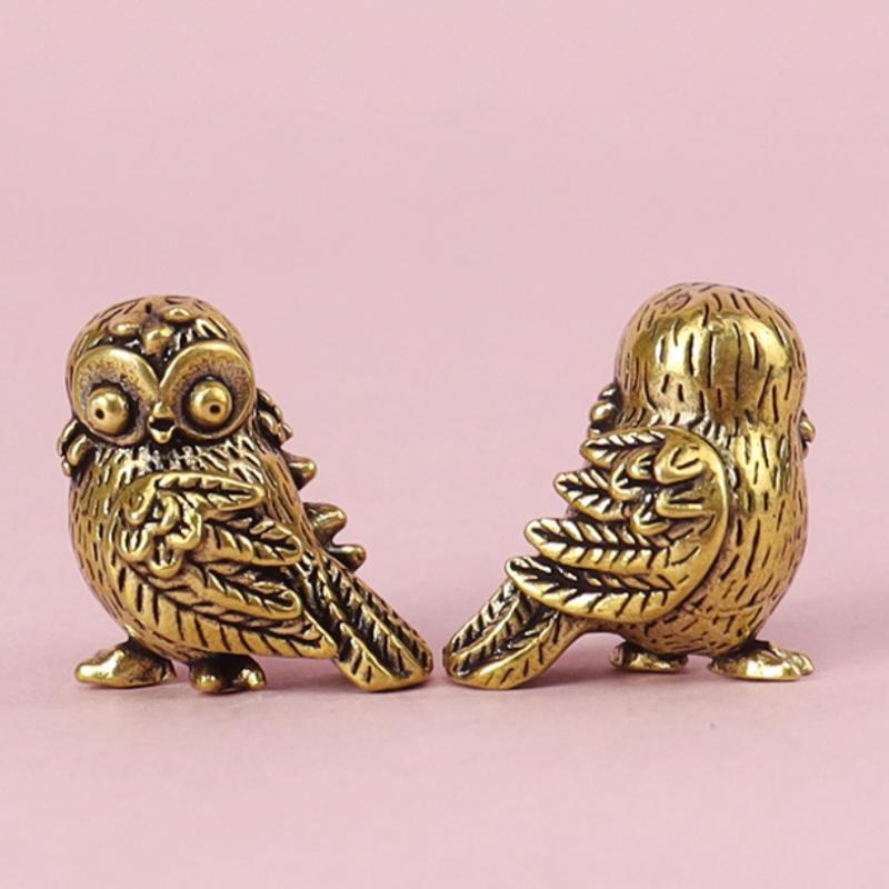 Mini Owl Statue, Retro Bird Animal Figurines Metal Brass Tea Pet Table Ornament for Home Decor