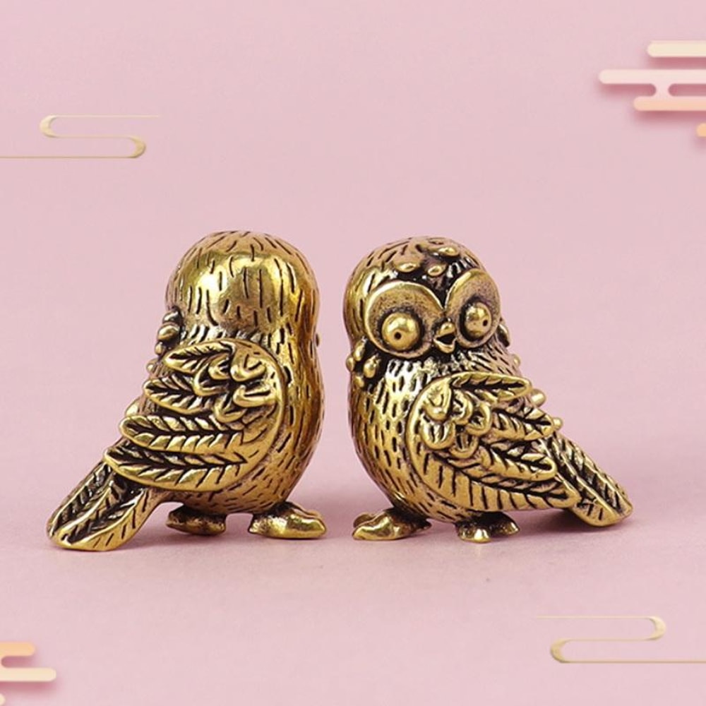 Mini Owl Statue, Retro Bird Animal Figurines Metal Brass Tea Pet Table Ornament for Home Decor