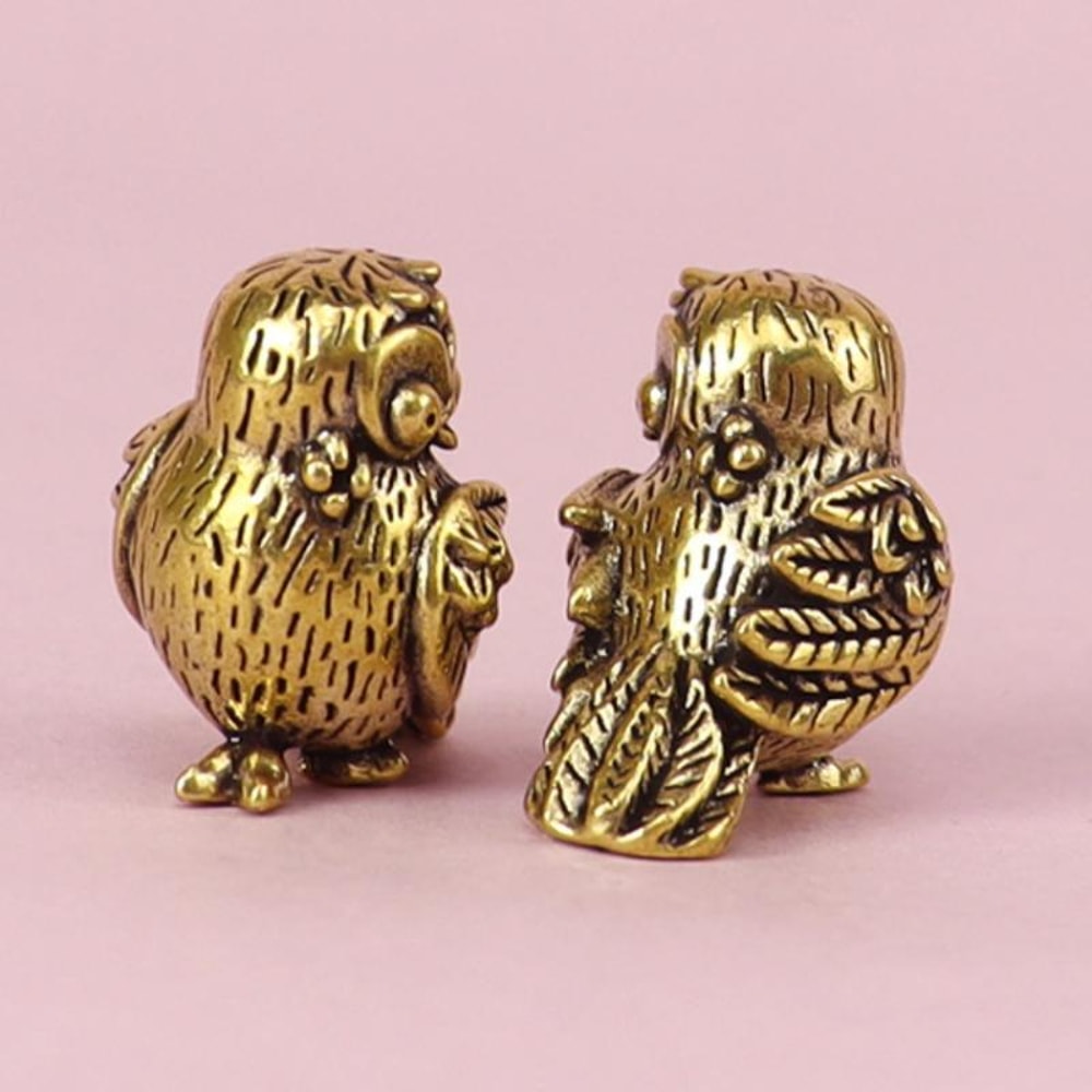 Mini Owl Statue, Retro Bird Animal Figurines Metal Brass Tea Pet Table Ornament for Home Decor