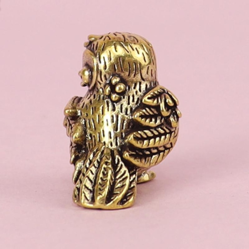 Mini Owl Statue, Retro Bird Animal Figurines Metal Brass Tea Pet Table Ornament for Home Decor