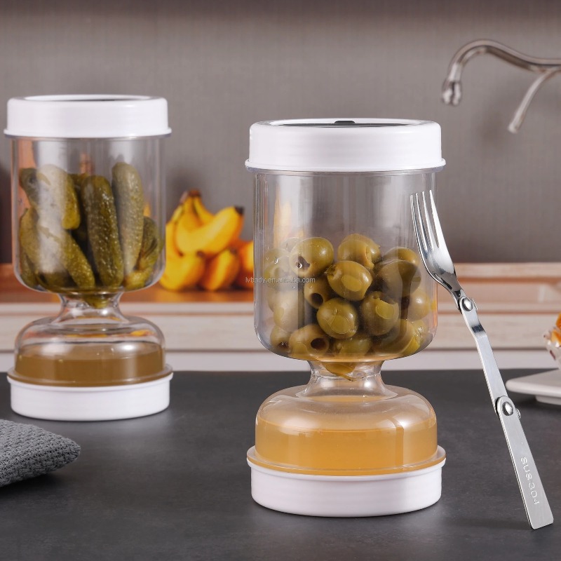 Hourglass Pickles Jar with Forks, Cucumber Container, Dry and Wet Dispenser for Kitchen