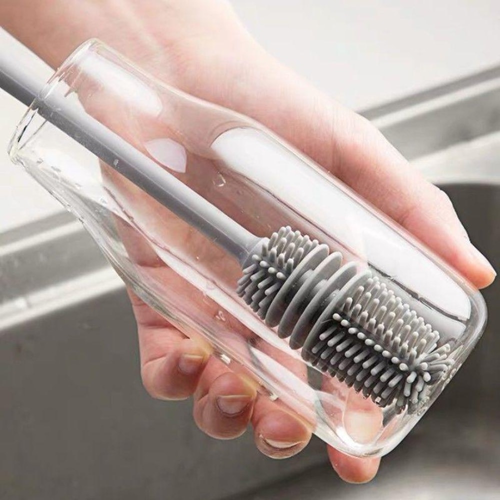 Long Handle Drink Bottle Glass Cup Cleaning Brush, Silicone Milk Bottle Brush Cup Scrubber Tool